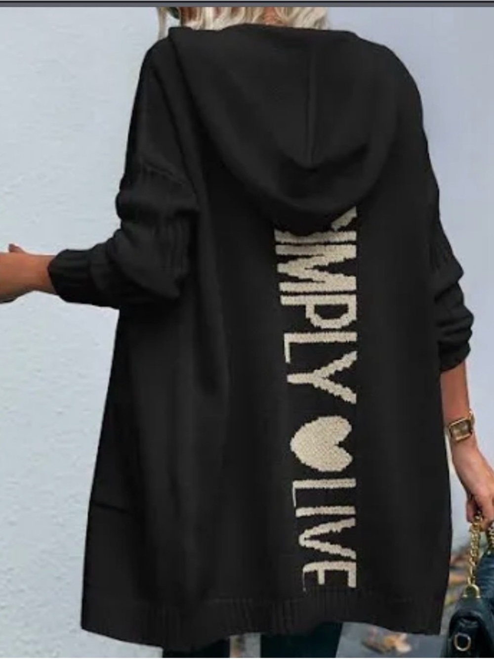Black Hooded Open-Front Sweater Cardigan